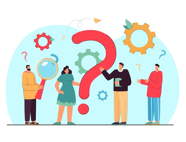 Vector tiny people asking questions and getting answers isolated flat illustration