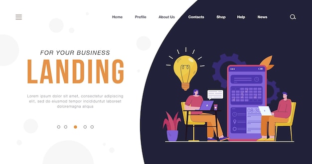 Vector tiny people chatting and choosing date in app flat landing page