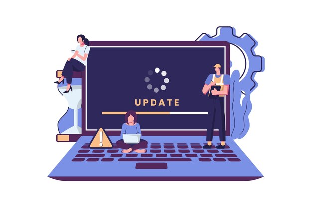 Vector tiny programmers upgrading operating system flat style illustration vector design