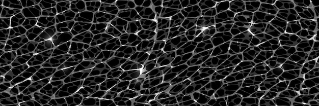 Vector top view of the water surface with caustic ripples on black background