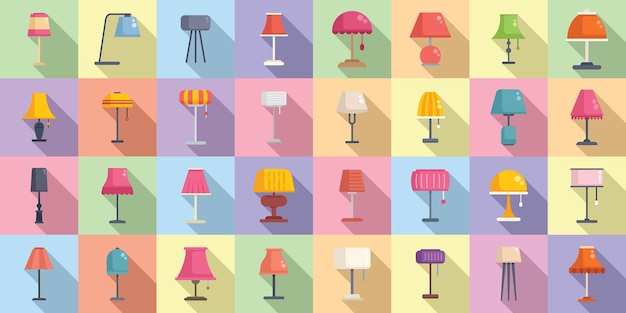 Vector torchere icons set flat vector light lamp