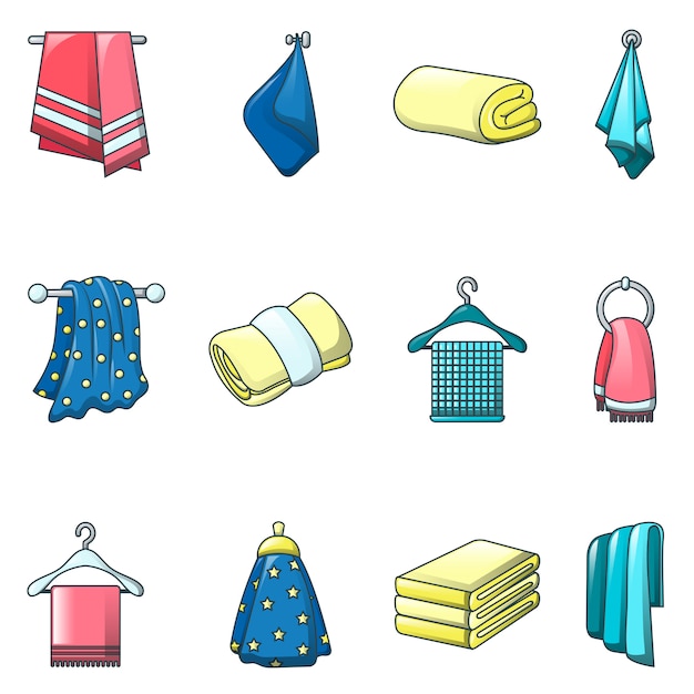 Vector towel hanging spa bath icons set