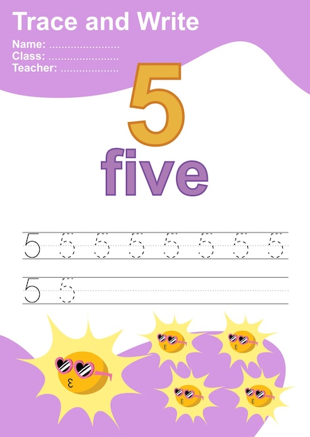 Vector trace and write number for children. exercise for children to recognize the number. vector file.