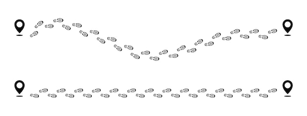 Vector tracking gps routes with pin map step footprints paths