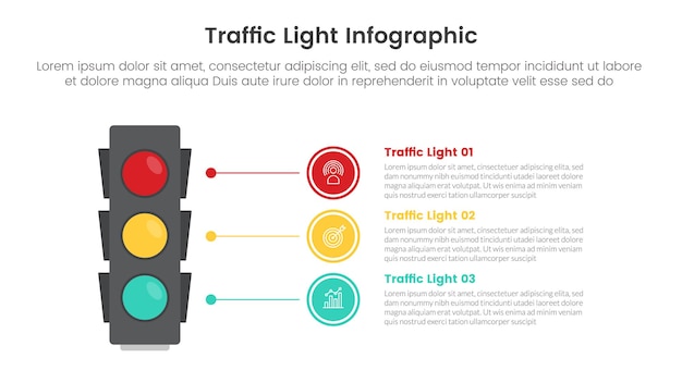 traffic light infographic template banner with big circle vertical stack description with 3 point list information for slide presentation