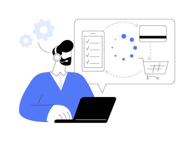 Vector transactions processing abstract concept vector illustration man working with customer order processing machine learning app software to automate business processes abstract metaphor