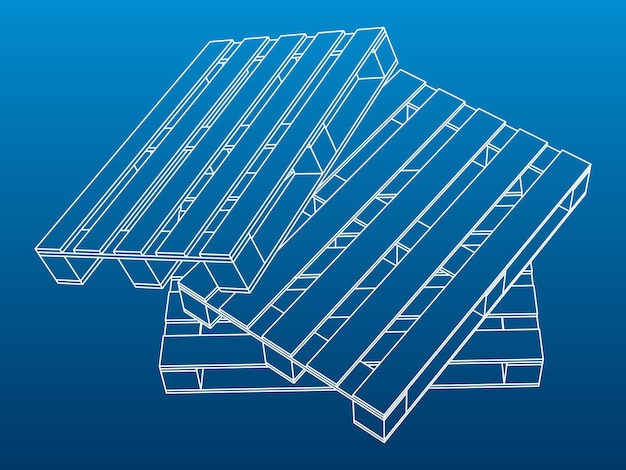 Vector transport pallets on a blue background object made with strokes white outlines element