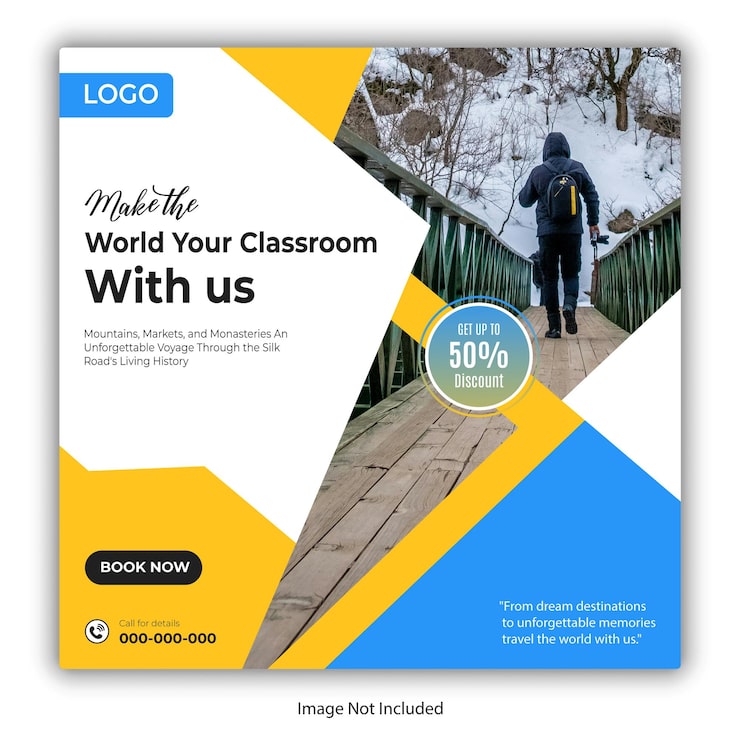 Vector travel and tour social media posts and web banner square design template