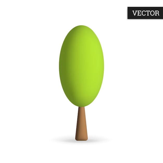 Vector tree 3d icon on white background green tree in cartoon style