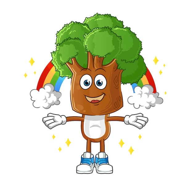 Vector tree head cartoon with a rainbow cartoon vector