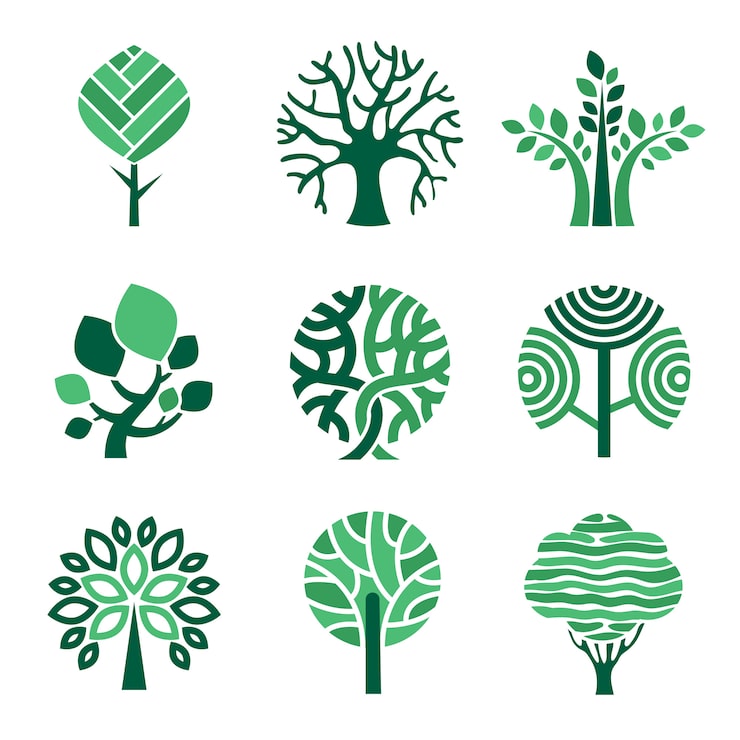 Vector tree logo. green eco symbols nature wood tree stylized pictures