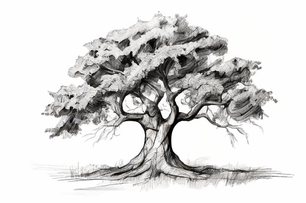 Vector tree in a stylized style black and white colors isolated on white background vector illustration