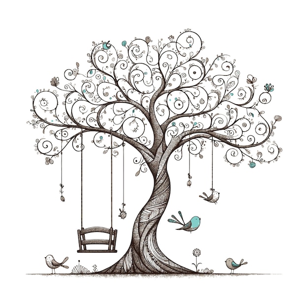Vector tree swing illustration