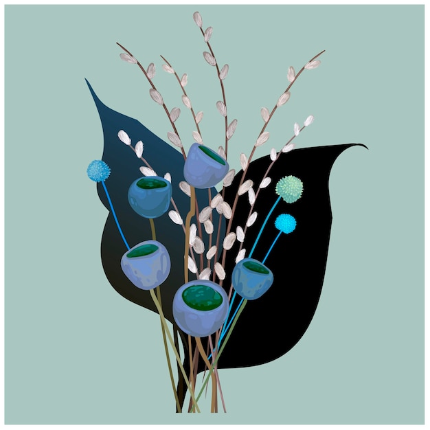 Vector trend bouquet of dried flowers