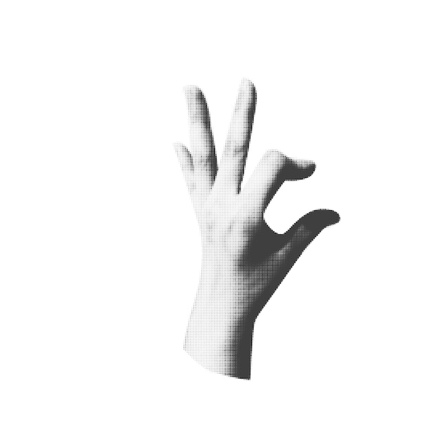 Vector trendy halftone collage element hand holding thing element cut out