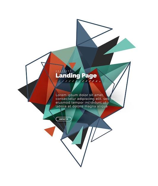 Vector triangular design abstract background landing page low poly style colorful triangles on white