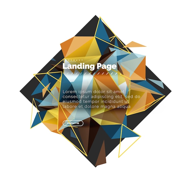 Vector triangular design abstract background landing page low poly style colorful triangles on white