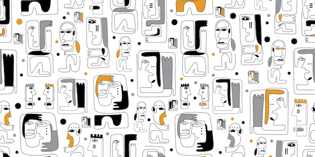 Vector tribal seamless pattern with maya ancient face abstract