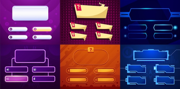 Vector trivia game template quiz interface layout for web and mobile app with quizzes question and answer screen quizzes multiple choice layout score page vector quizzical mockup