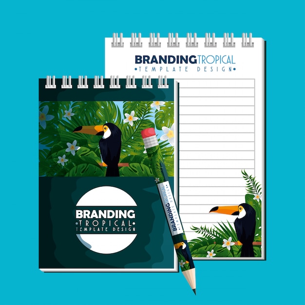 Vector tropical design of notebooks and pen product