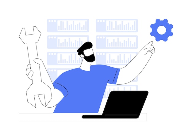 Vector troubleshooting computer software abstract concept vector illustration professional technician uses computer software to fix network troubleshooting process modern technology abstract metaphor