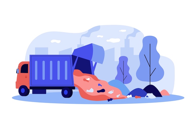 Vector truck unloading garbage in park