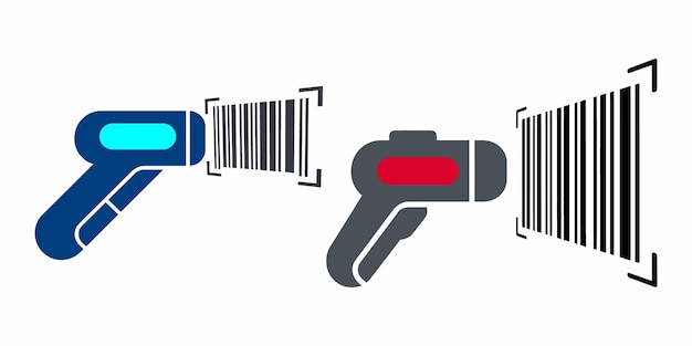 Vector two barcode scanners reading barcodes on white background scanning retail