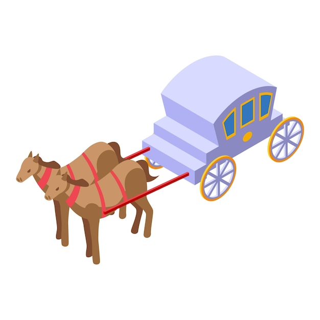 Vector two horses pulling carriage with stairs isometric view