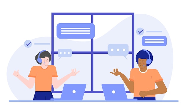 Vector two people are interactions with customers over the phone