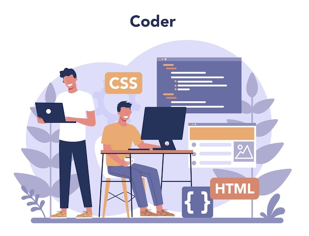 Vector typersetter concept. website constructing. process of creating website, coding, programming, constructing interface and creating content. 