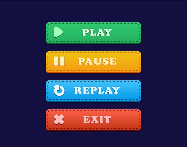 Vector ui button for game with play, pause, replay and exit, ui button for game that includes play, pause, replay and exit with drop shadow