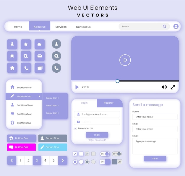 Vector ui elements for web and mobile applications includes radio buttons, checkboxes, field input