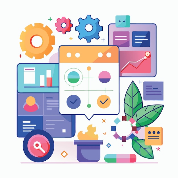 Vector ui user interface development and design concept colorful word ui with white background user cent