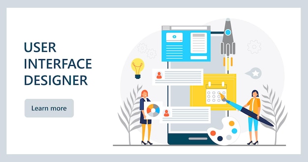 Vector ui ux concept vector web designers are creating design of landing page user interface and user experience for construction of responsible website