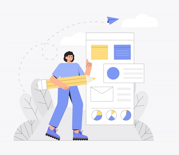 Vector ui ux design concept of creating an application. process of creating website template and programming.