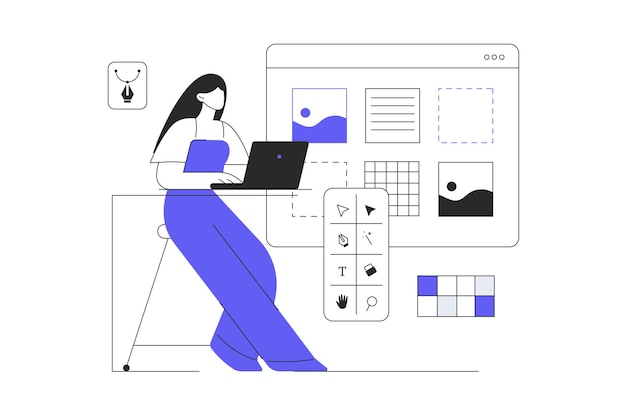 Vector ui ux design concept woman create layout and optimize elements testing user app interface vector