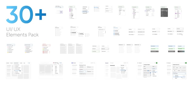 Vector ui ux elements blueprint kit clean wireframe components dropdown menus ghost sidebar layout app web