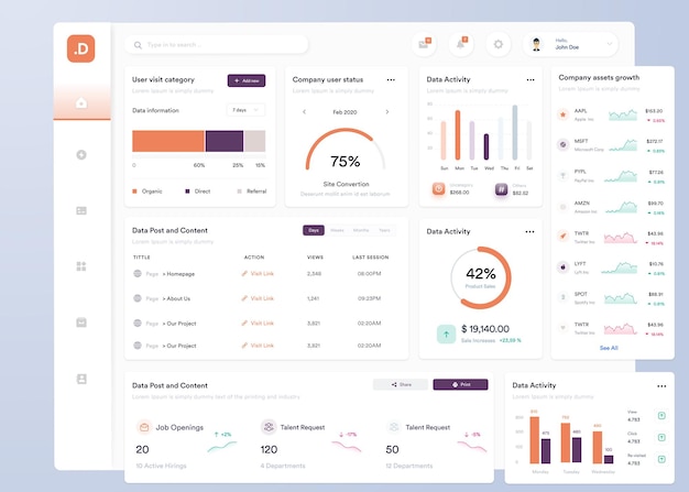 Vector ui ux infographic dashboard ui design with graphs charts and diagrams web interface template