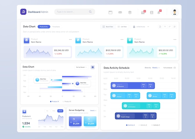 Vector ui ux infographic dashboard ui design with graphs charts and diagrams web interface template