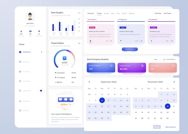 Vector ui ux infographic dashboard ui design with graphs charts and diagrams web interface template