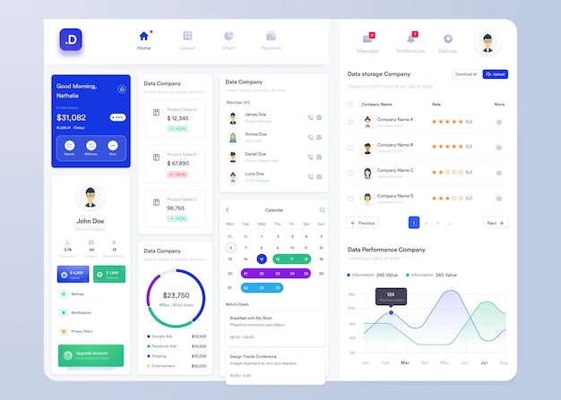 Vector ui ux infographic dashboard ui design with graphs charts and diagrams web interface template
