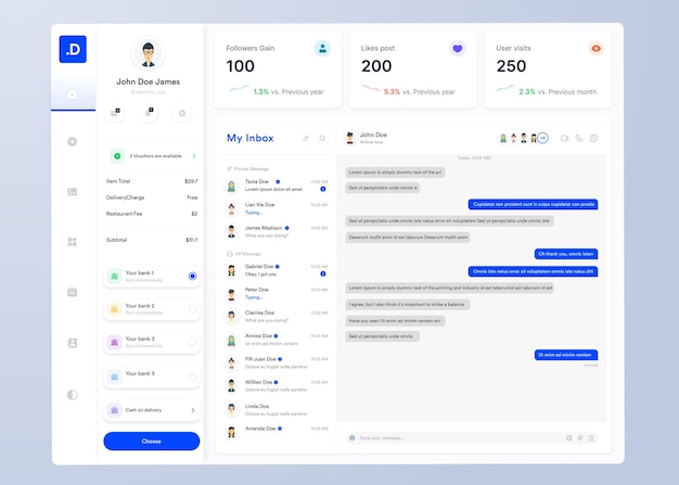 Vector ui ux infographic dashboard ui design with graphs charts and diagrams web interface template
