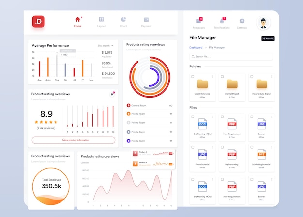 Vector ui ux infographic dashboard ui design with graphs charts and diagrams web interface template