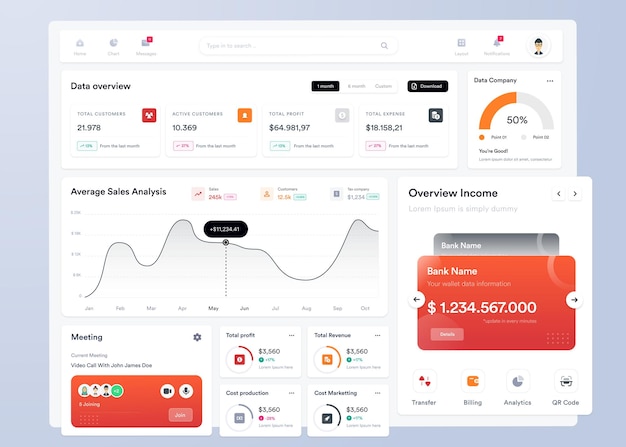 Vector ui ux infographic dashboard ui design with graphs charts and diagrams web interface template