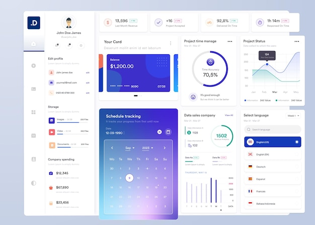 Vector ui ux infographic dashboard ui design with graphs charts and diagrams web interface template
