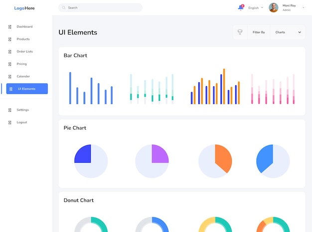 Vector ui ux infographic dashboard ui design with graphs charts and diagrams web interface template