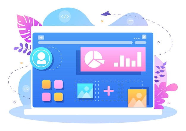 Vector ui & ux programmer flat design vector illustration for business information and team sharing ideas with designer, coding, interface or software app development