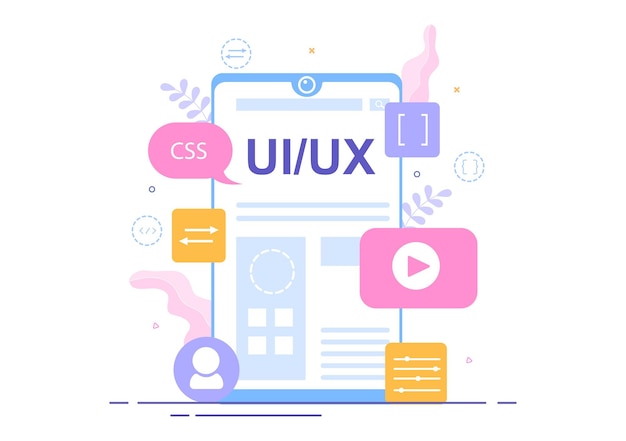 Vector ui & ux programmer flat design vector illustration for business information and team sharing ideas with designer, coding, interface or software app development
