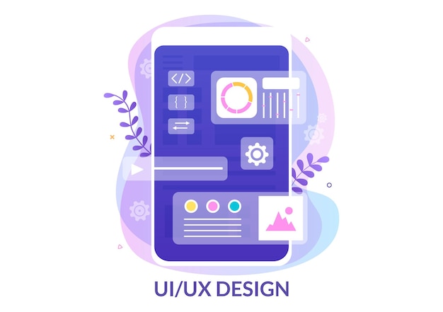 Vector ui & ux programmer flat design vector illustration for business information and team sharing ideas with designer, coding, interface or software app development