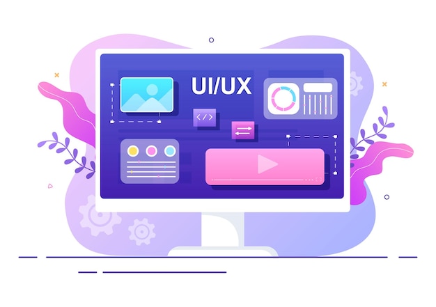 Vector ui & ux programmer flat design vector illustration for business information and team sharing ideas with designer, coding, interface or software app development
